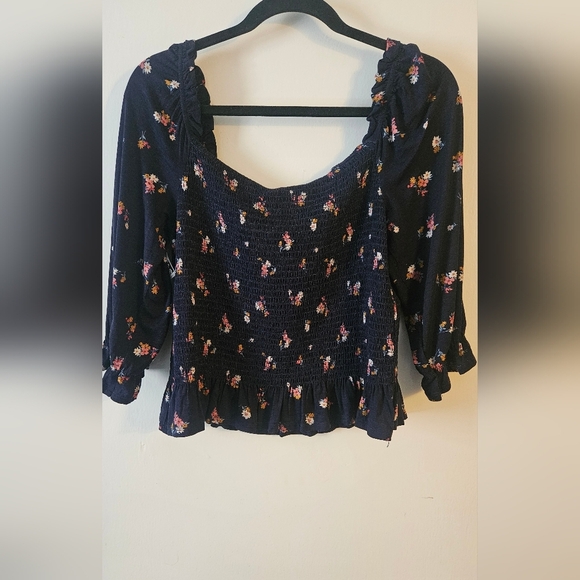 Rewind Black and Red Smocked Blouse with Ruffled Sleeves - Picture 4 of 5